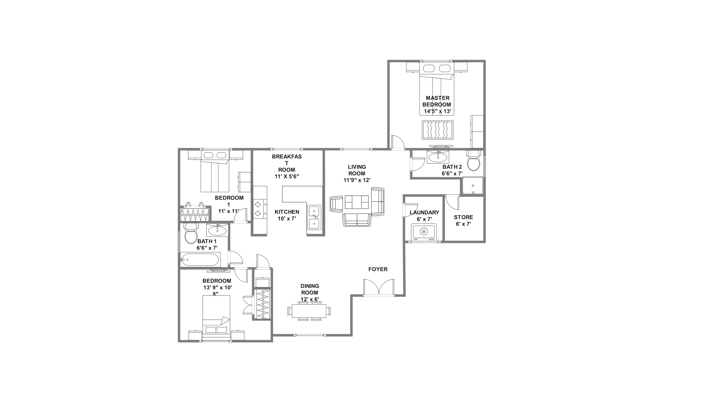 1250 sq.ft French floor plan