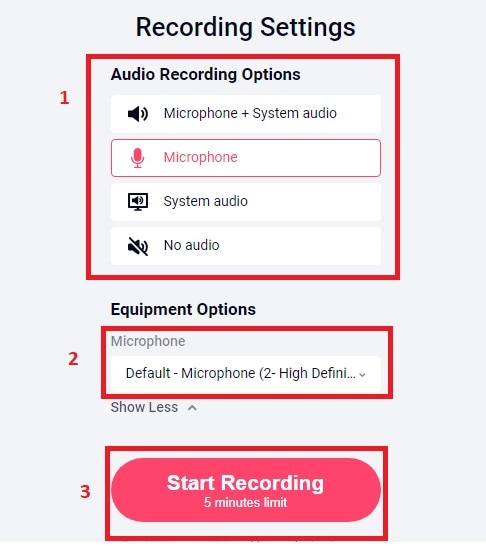 recording settings mikrofon recordcast