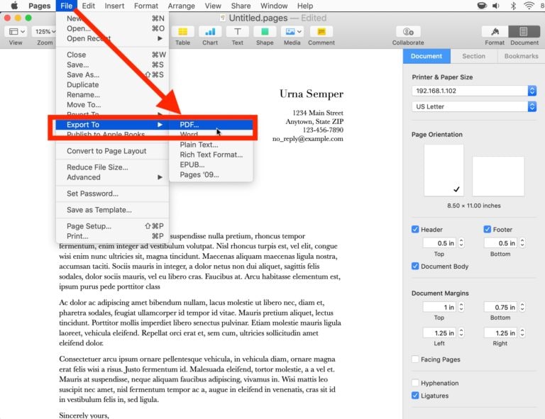 how to convert pages to pdf mac