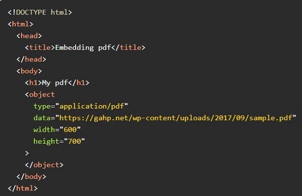 embed pdf in html