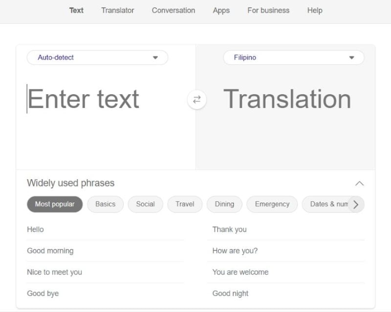 bing microsoft translator user interface