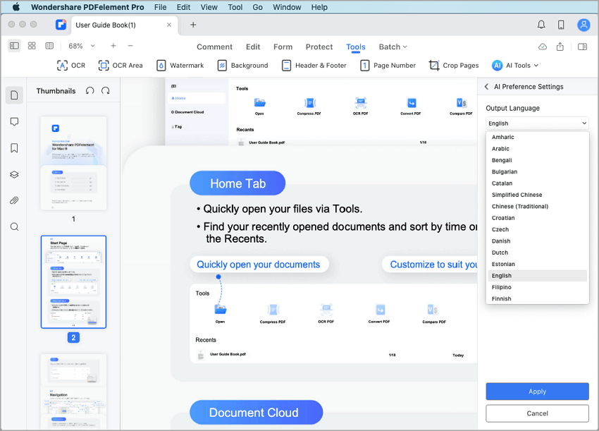 ai output language mac