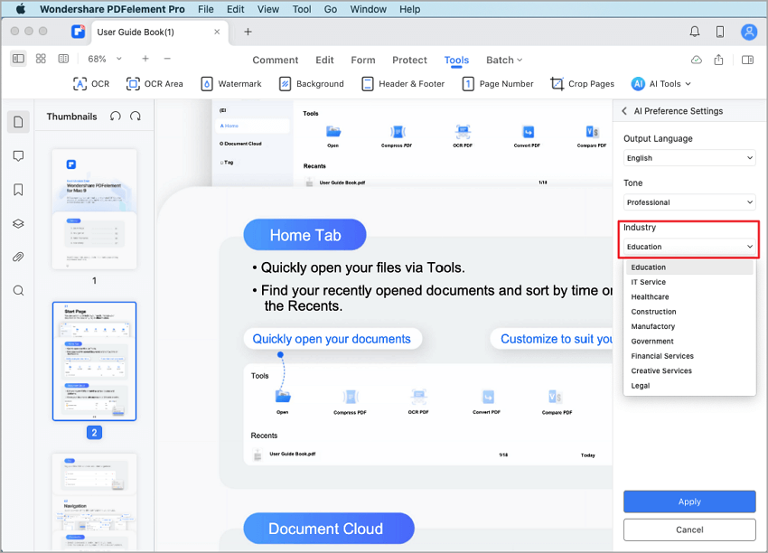 ai output language industry mac