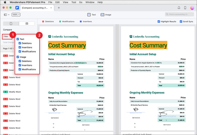 filter comparison options