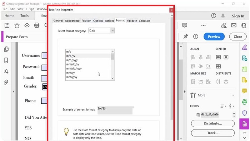 adobe formate field form