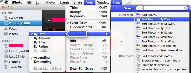 rearrange pictures in the album on macos 10.15