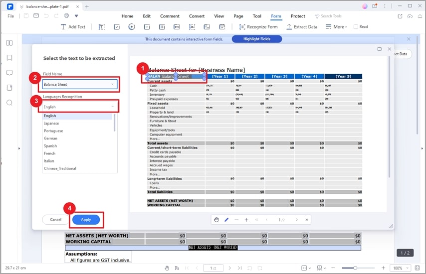 extract table from pdf on selection