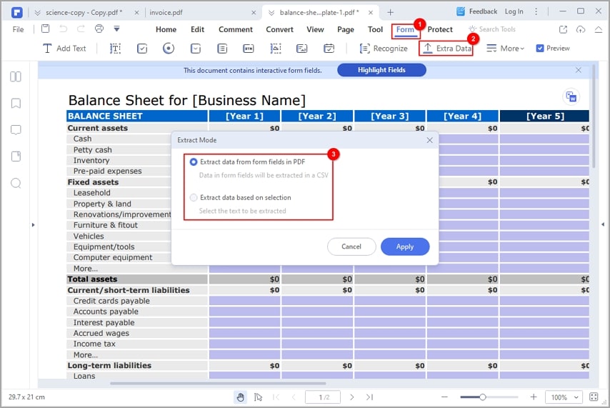 extract table from pdf to form