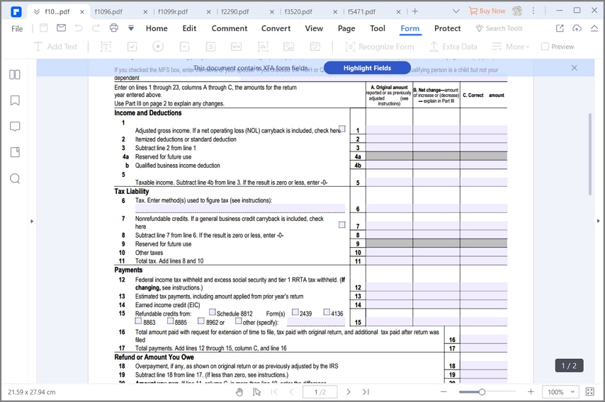 fill instructions for form 1040x