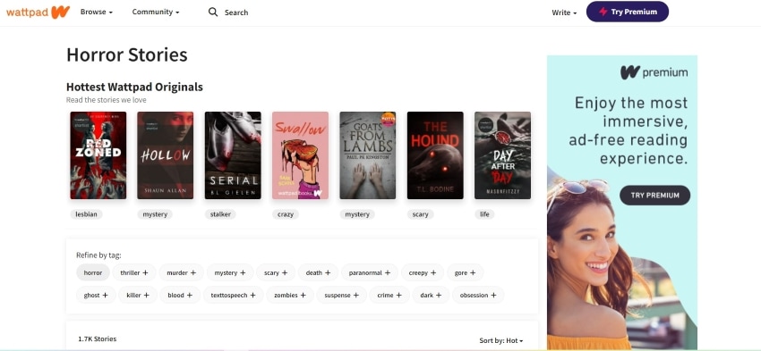 horror books category on wattpad