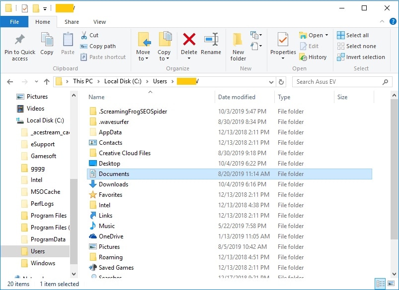 pilih folder dokumen di drive c