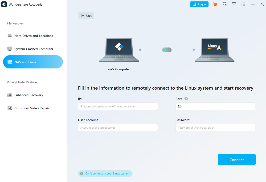 remote connection to recover data from linux computer