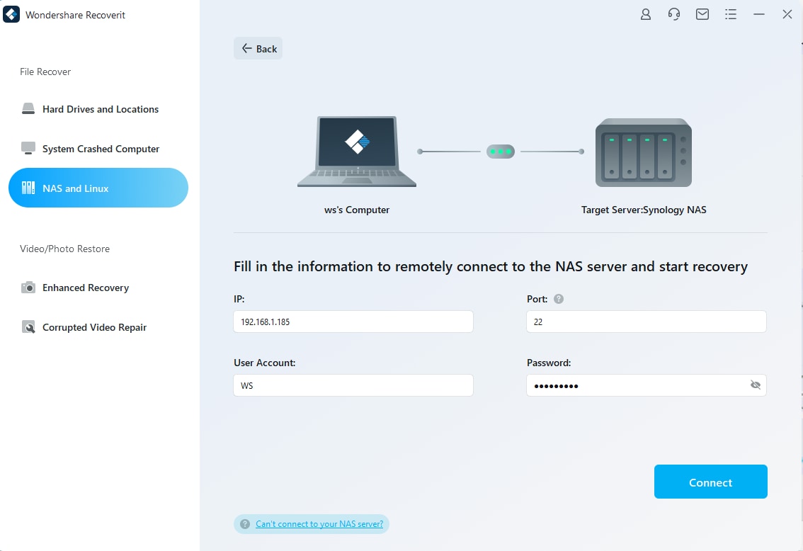 restore lost data by connecting nas storage device