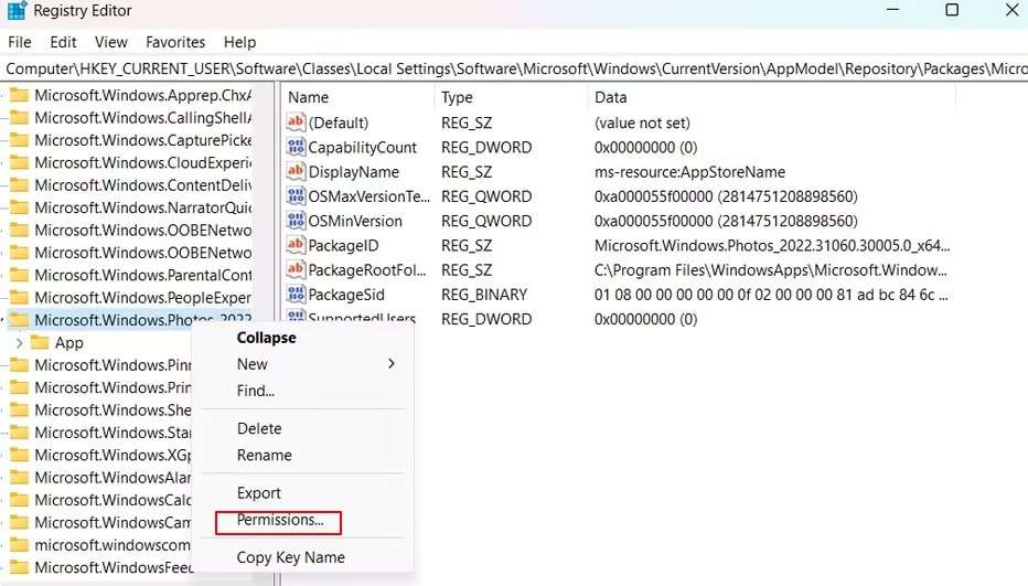 registry editor entry permissions 