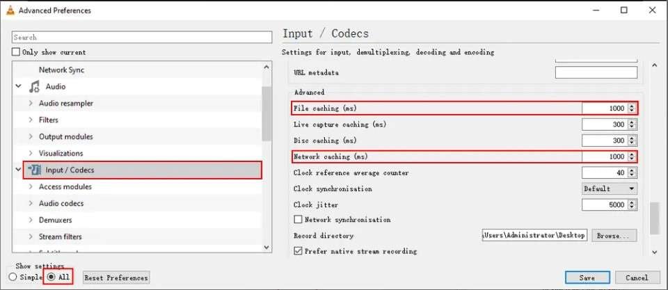 set caching value to 1000