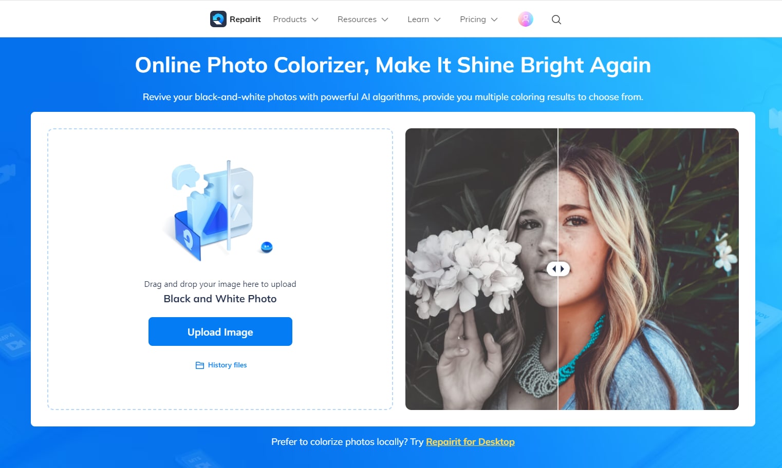 repairit online photo colorizer interface