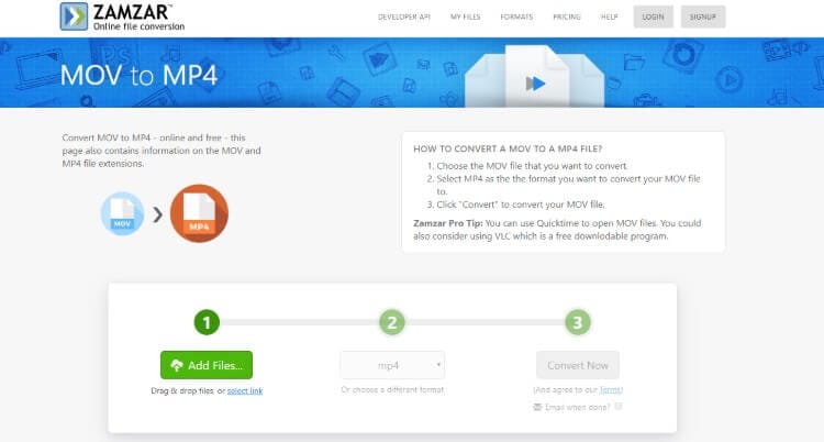 zamzar convert mp4 to mov online