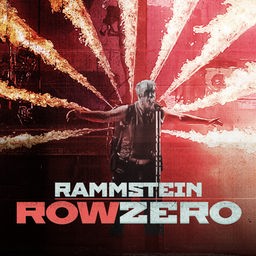 Eine Grafik, die den Sänger von Rammstein bei einem Konzert zeigt. Darauf der Titel:  Rammstein - Row Zero