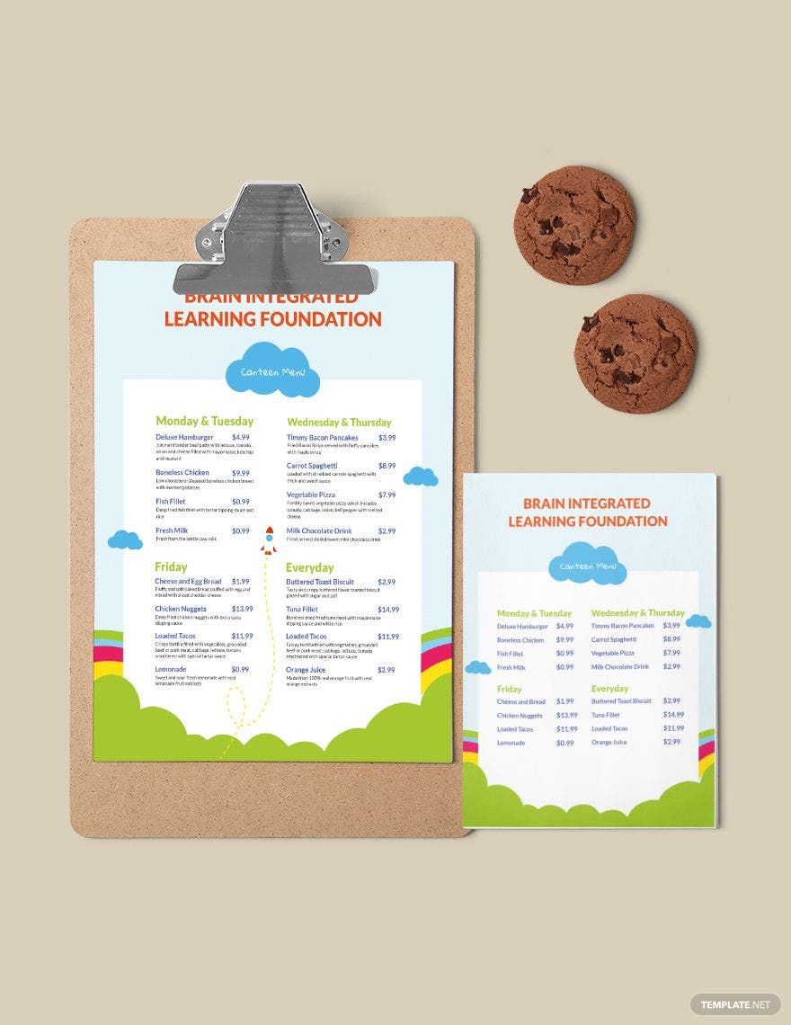 Preschool Canteen Menu Template