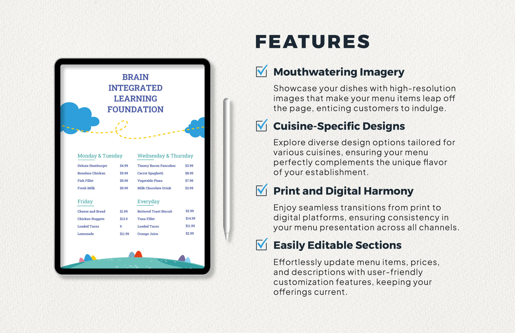 Preschool Food Menu Template