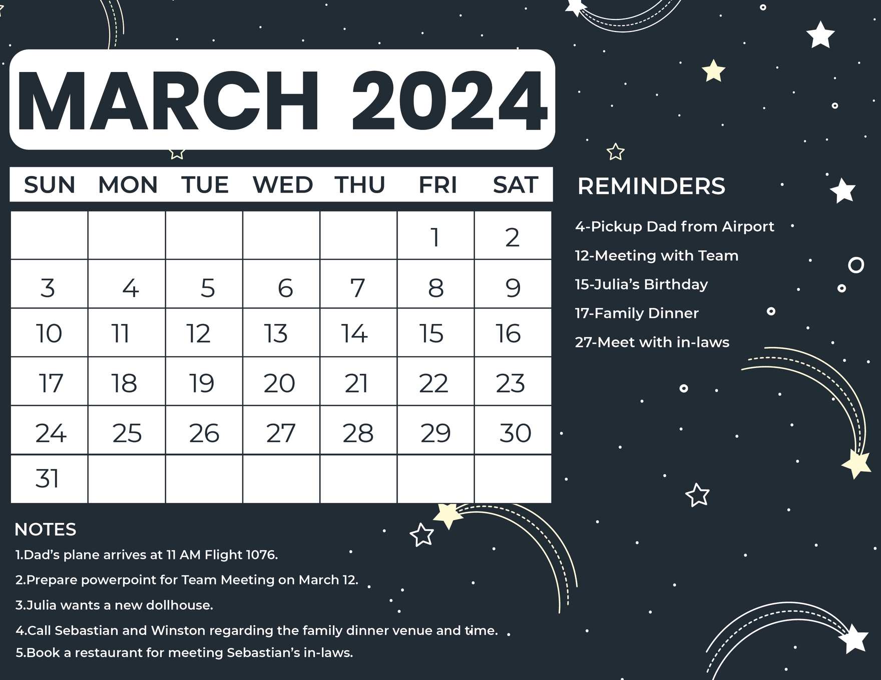 Pretty March 2024 Calendar in EPS, Illustrator, JPG, Word, SVG - Download | Template.net