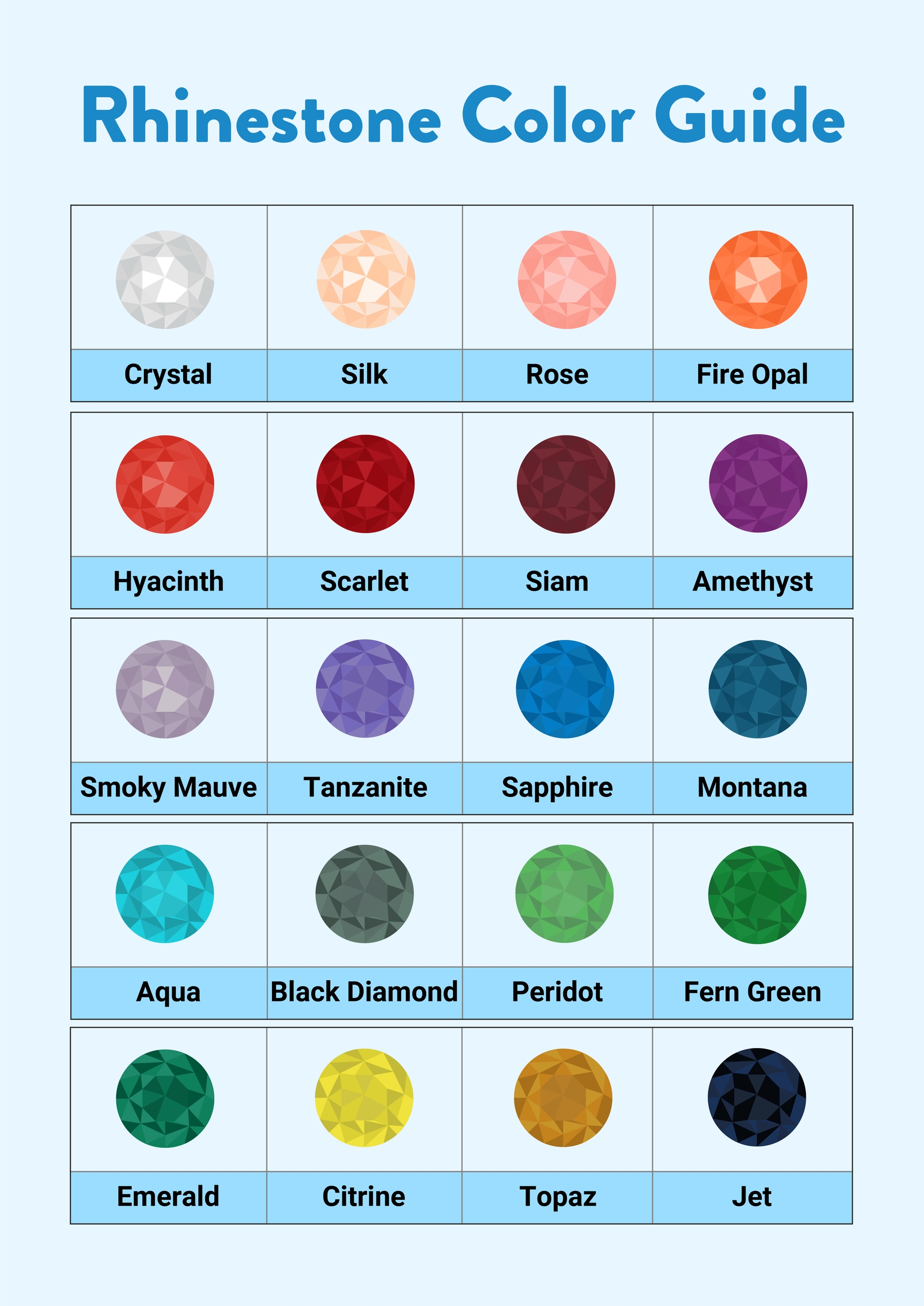 Rhinestone Color Chart