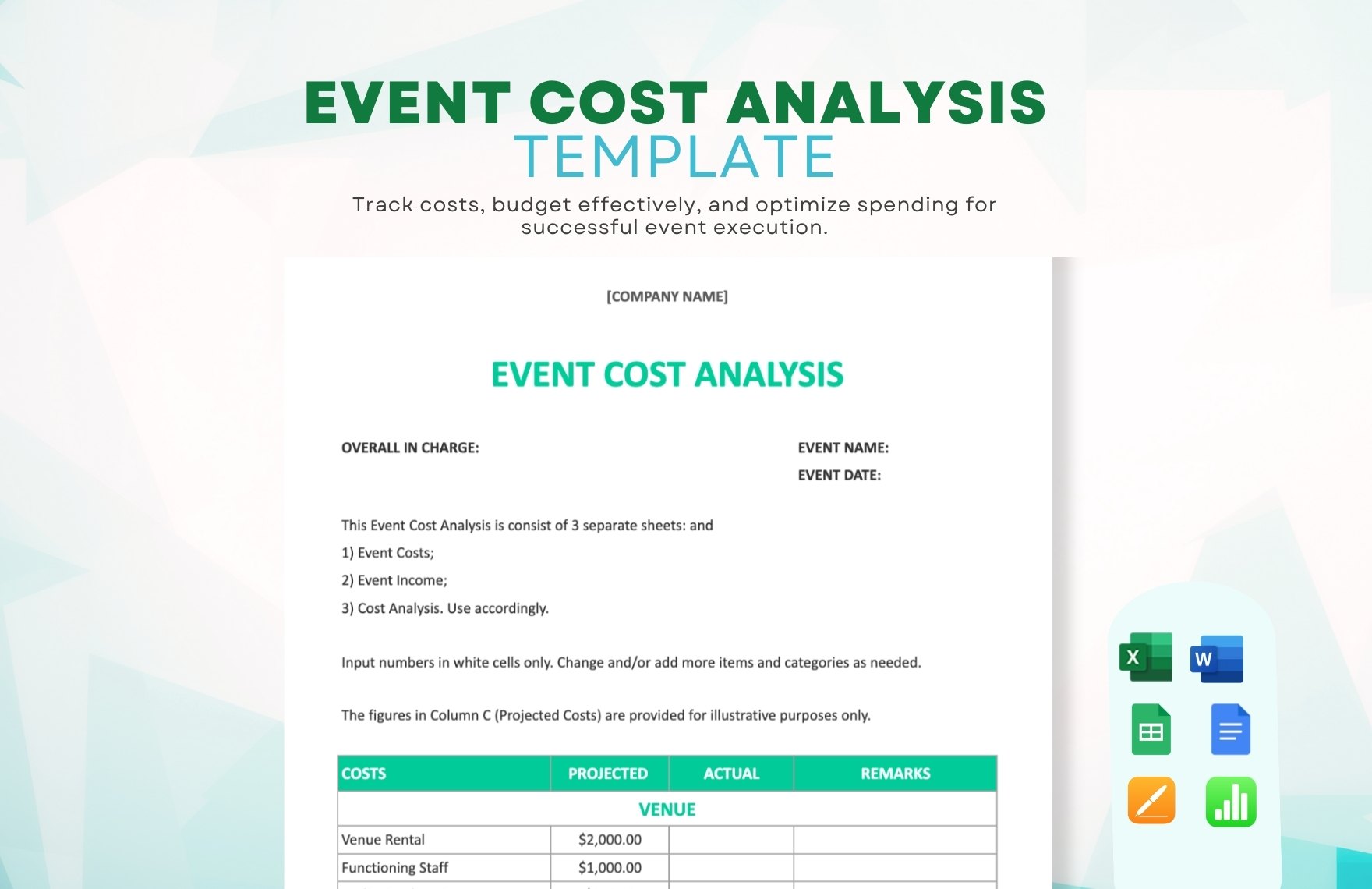 Event Cost Analysis Template in Apple Numbers, Excel, Apple Pages, Word, Google Docs, Google Sheets - Download | Template.net