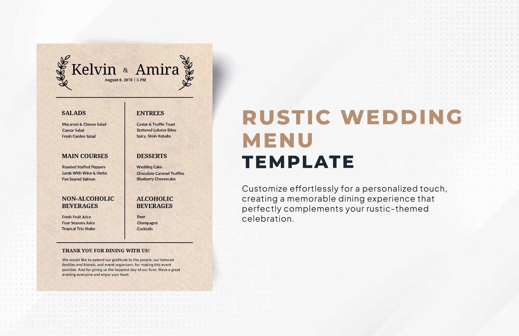 Rustic Wedding Menu Template