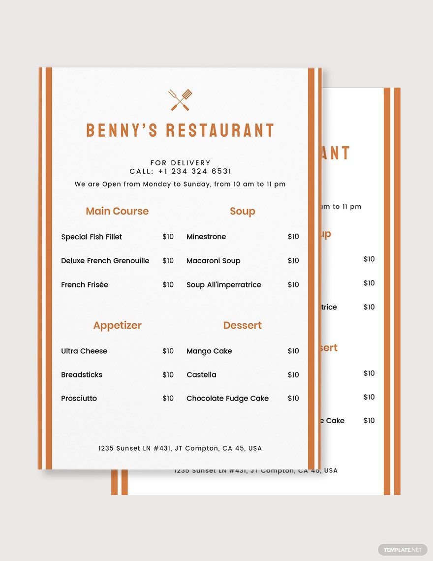 Food Takeaway Menu Template