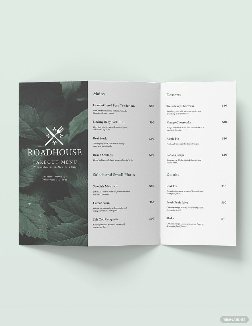 Tri-Fold Takeaway Menu Brochure Template