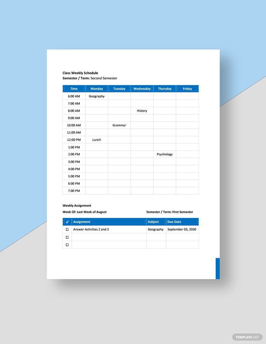 School Weekly Planner Template