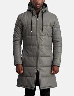 Floyd Grey Hooded Leather Puffer Coat - The Jacket Maker