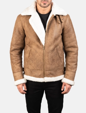 Men's Francis B-3 Distressed Brown Leather Bomber Jacket