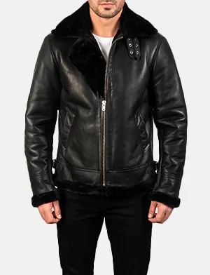 Men's Francis B-3 Black Leather Bomber Jacket