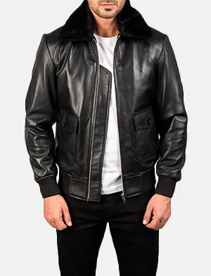 Men's Airin G-1 Black Leather Bomber Jacket