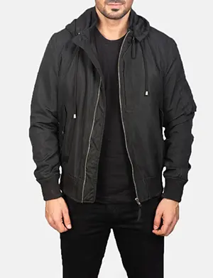 Men's Hanklin Ma-1 Black Hooded Bomber Jacket