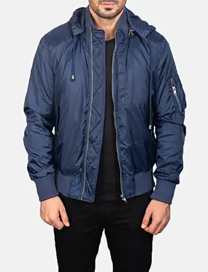 Men's Blue Hooded Bomber Jacket