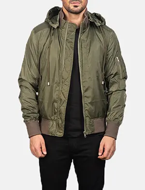 Men's Green Hooded Bomber Jacket