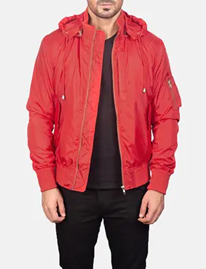 Men's Red Hooded Bomber Jacket