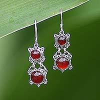 Carnelian dangle earrings, 'Radiant Queen' - Carnelian Sterling Silver Dangle Earrings