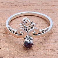 Garnet band ring, 'Vine Royalty' - Vine Motif Garnet Band Ring from Bali