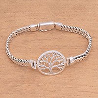 Sterling silver pendant bracelet, 'Tree of Prosperity' - Tree-Themed Sterling Silver Pendant Bracelet from Bali