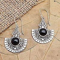 Onyx dangle earrings, 'Midnight in Bali' - Onyx and Sterling Silver Dangle Earrings