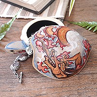 Wood jewelry box, 'Dragon-Hearted Turtle' - Wooden Turtle Jewelry Box with Hand-Painted Dragon Design