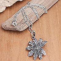 Sterling silver pendant necklace, 'Sugar Palm' - Balinese Sterling Silver Pendant Necklace with Palm Leaves