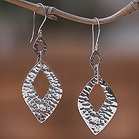 Sterling silver dangle earrings, 'Hope Diamonds' - Sterling Silver Diamond-Shaped Dangle Earrings from Bali