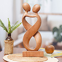 Wood sculpture, 'Heart to Heart' - Romantic Wood Sculpture