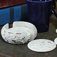 Soapstone coasters, 'Leaves' (set of 6) - Soapstone coasters (Set of 6)