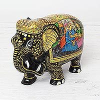 Wood figurine, 'Royal Romance Elephant' - Royal Mughal Romance Elephant Figurine Wood Sculpture