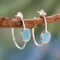 Chalcedony half hoop earrings, 'Contemporary' - Modern Minimalist Chalcedony Earrings